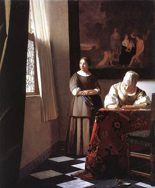 Vermeer_Lady_Writing_a_Letter_with_Her_Maid Poster Canvas Movie Film Print A0 A1