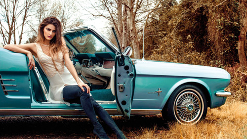 model-sitting-in-vintage-car-81-5120x2880 Poster Canvas Movie Film Print A0 A1 A