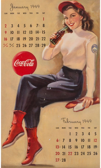 Gil Elvgren - Pinup Girl - Cola Calendar Page 1 1949 Poster Canvas Movie Film Pr