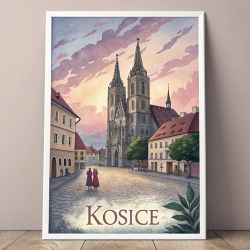Kosice Slovakia Vintage Travel Poster - Cathedral and Culture Art Print Poster C