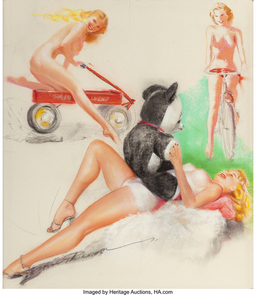 EARL MACPHERSON (American, 1910-1993). Pin-Up with Panda. Pastel Poster Canvas M