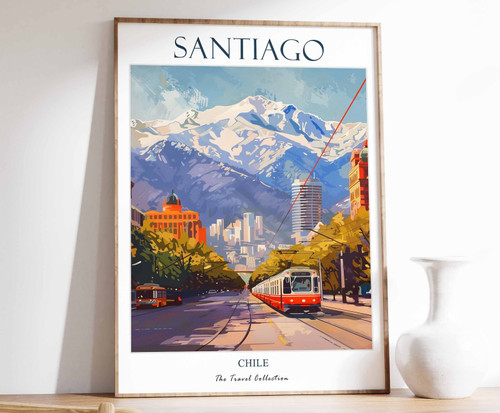 2_Santiago Poster, Santiago Travel Print, Chile Travel Art, Tropical Decor, Flor