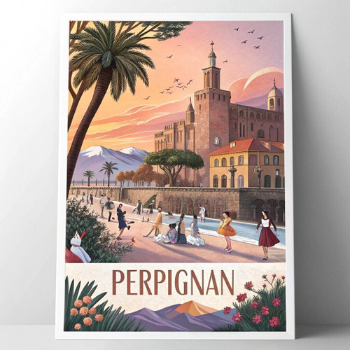 Captivating Perpignan France Travel Poster - Vibrant Catalan Culture Art Print P