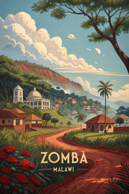 Zomba City Malawi - Exotic African Scenery Travel Poster Art Print Poster Movie