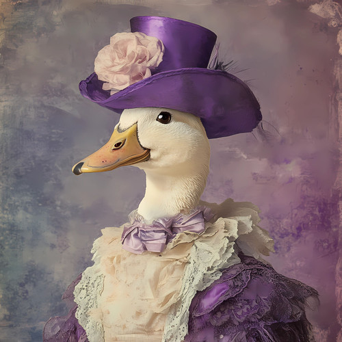 Lady duck in a top hat whit rose and a bodice with a lace collar Poster Canvas