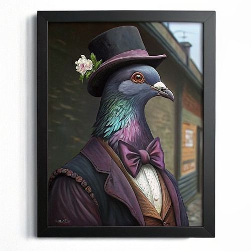 Purple Pigeon In A Suit Print Vintage Animal Wall Art Bird Artwork Pigeon Art (3