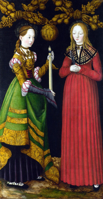 CRANACH, Lucas the Elder - Saints Genevieve and Apollonia Poster Canvas Movie Fi