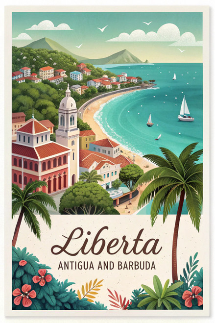 Exquisite Liberta Antigua and Barbuda Travel Poster - Tropical Paradise Art Prin Exquisite Liberta Antigua and Barbuda Travel Poster - Tropical Paradise Art Prin