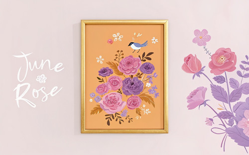 June Zodiac Birth Flower Rose Floral Art Print - Unframed A6 A5 A4 A3 A2 A1 - Gi