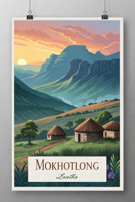 Exotic Mokhotlong Lesotho Travel Poster - Picturesque Mountain City Art Print Po Exotic Mokhotlong Lesotho Travel Poster - Picturesque Mountain City Art Print Po