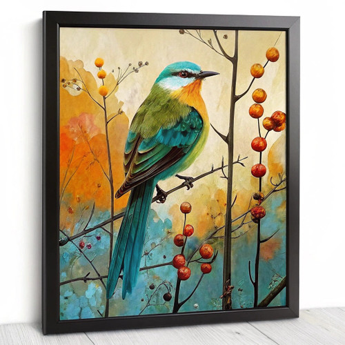 Bird On A Branch Wall Art Green Bird Print Orange And Green Print Wall Decor (2)