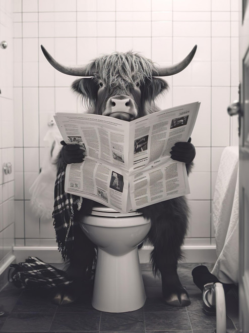Highland Cow on Toilet-9--3by4 Poster Canvas Funny Annimals Pritnt A0 A1 A2 A3 A