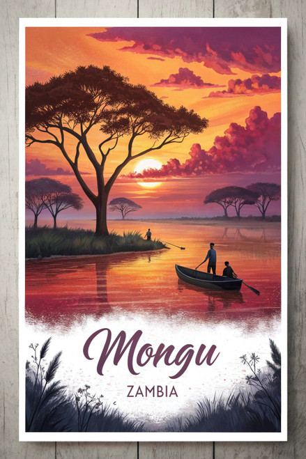 Mesmerizing Mongu, Zambia - African Sunset Travel Poster Poster Movie Film Cinem