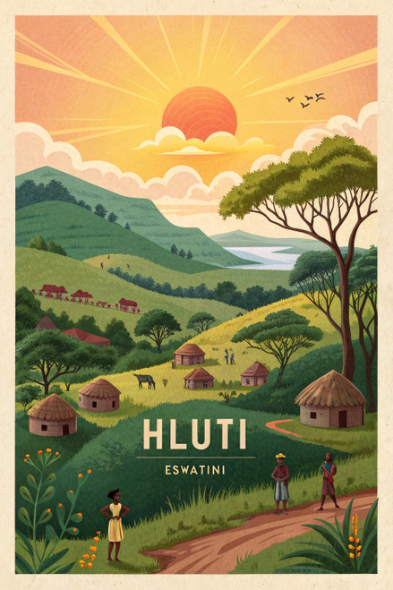 Captivating Hluti, Eswatini Travel Poster - African Landscape Art Print Poster M