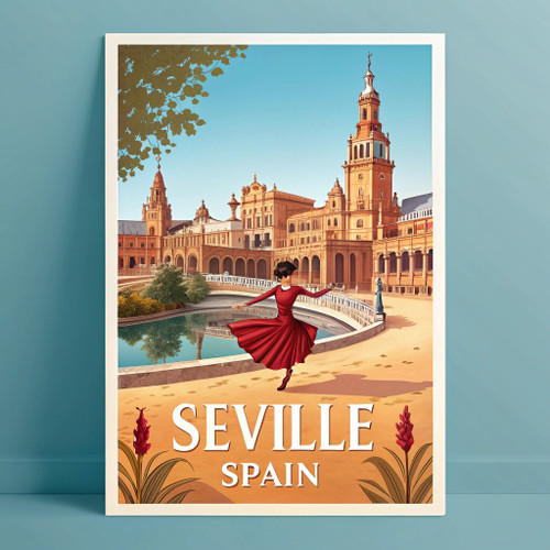 Captivating Seville Spain Travel Poster - Flamenco Dancer Art Print Poster Canva