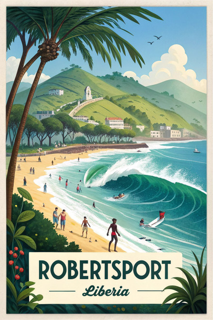 Vibrant Robertsport Liberia Travel Poster - Tropical Paradise Art Print Poster M