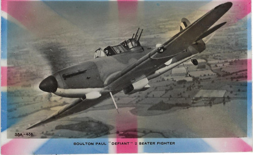 Boulton Paul Defiant two Seater Fighter - World War II (WWII) areoplane postcard