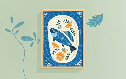Fish Supper Mediterranean Dinner Art Print - Unframed A6 A5 A4 A3 A2 A1 - Kitche