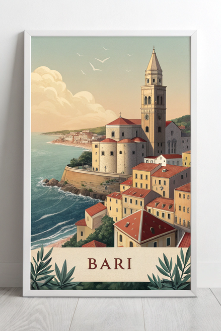 Bari Italy Travel Poster - Vibrant Historic Cityscape Art Print Poster Canvas Mo
