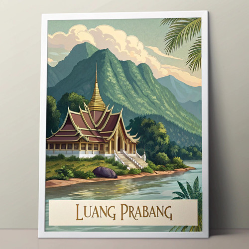 Luang Prabang Laos Travel Poster - Exotic Wat Xiengthong Temple Art Print Poster