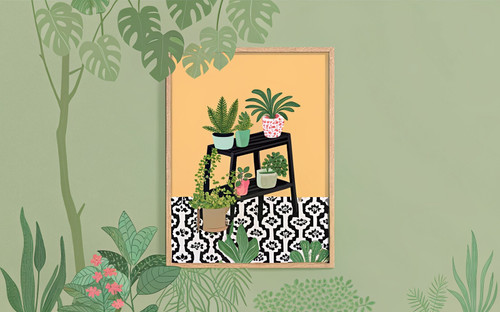 Botanical Step Ladder House Plant Geo Tile House Plants Art Print - Unframed A6