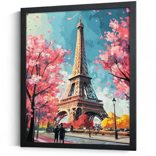 Eiffel Tower Wall Art Paris Print Pink Blossoms Landscape Cityscape Art Print Po
