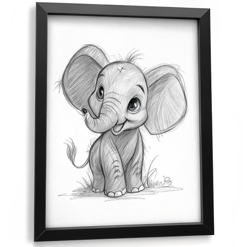 Cartoon Nursery Elephant Wall Art Print Animal Artwork Elephant Nursery Sketch (