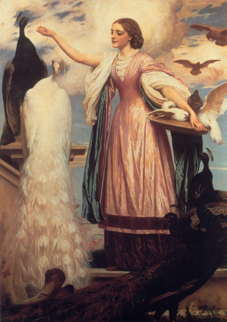 Leighton_A_Girl_Feeding_Peacocks Art Gallery Poster Canvas Print Wall Decoration