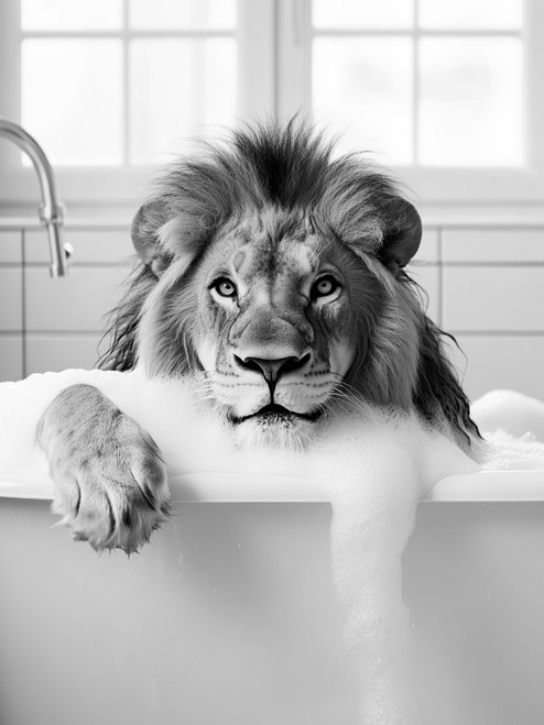 LionInBathtub-3by4 Poster Canvas Funny Annimals Pritnt A0 A1 A2 A3 A4 A5 A6