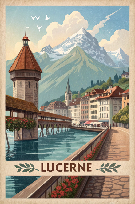 Breathtaking Lucerne Switzerland Travel Poster - Alpine Vista Art Print Poster C