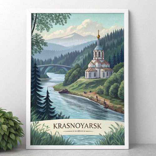 Krasnoyarsk Russia Travel Poster - Majestic Siberian Cityscape Art Print Poster