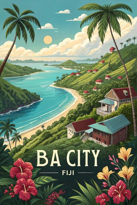 Magical Ba City Fiji - Tropical Paradise Travel Poster Art Print Poster Movie Fi