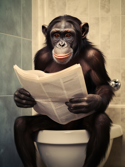 Bonobo on Toilet-5--3by4 Poster Canvas Funny Annimals Pritnt A0 A1 A2 A3 A4 A5 A