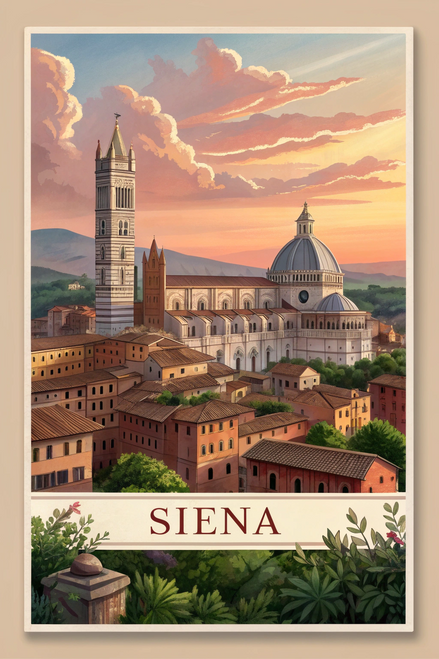 Captivating Siena Italy Vintage Travel Poster - Tuscan Charm Art Print Poster Ca