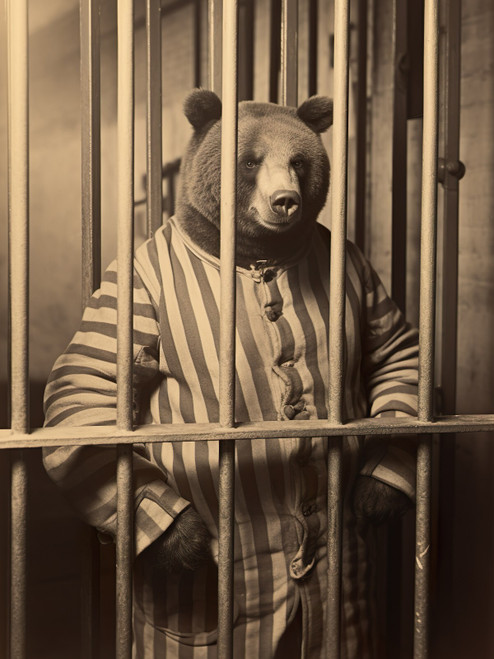 Bear in Prison-1--3by4 Poster Canvas Funny Annimals Pritnt A0 A1 A2 A3 A4 A5 A6