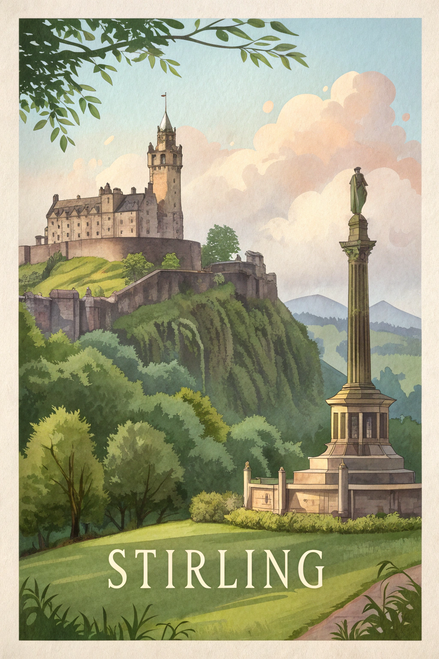 Historic Stirling Scotland Travel Poster - Majestic Castle Art Print Poster Canv