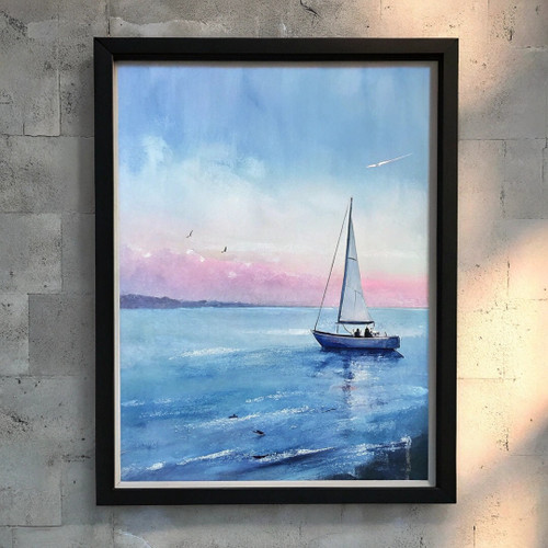 Calm Boat On The Sea Wall Art Prints for Living Room Picture Abstract Boat Print