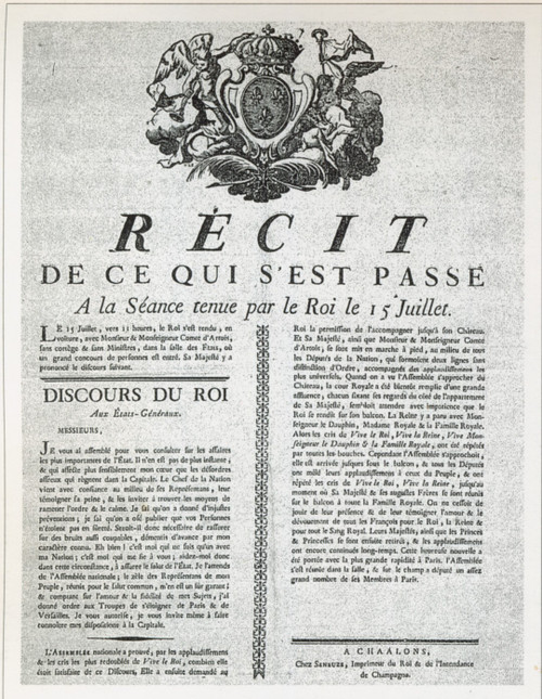 1789 Discours de Louis XVI aux Etats-généraux le 15 juillet, Speech of Louis XV