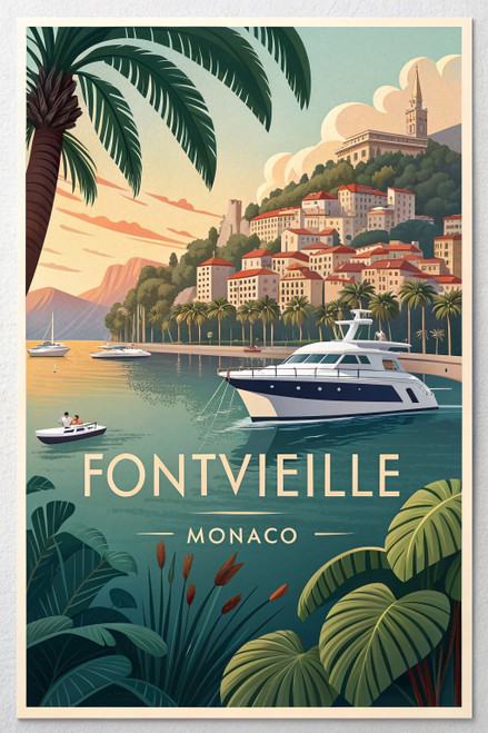 Fontvieille Monaco Travel Poster - Serene Marina Art Print Poster Movie Film Cin