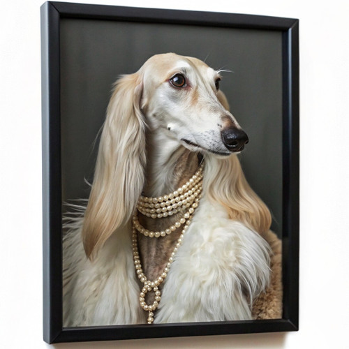 Saluki Aristocrat Lady Elegant Canine In Pearl Necklace Art Print Retro Dog Art