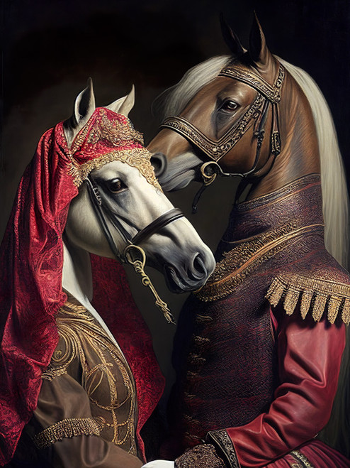 Aristocratic Horse Couple-3--3by4 Poster Canvas Funny Annimals Pritnt A0 A1 A2 A