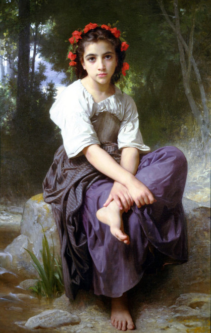 William-Adolphe Bouguereau - At the Edge of the Brook 1875 Poster Canvas Movie F
