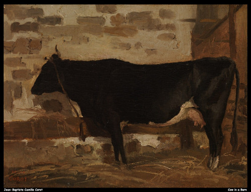 jean-baptiste-camille-corot--cow-in-a-barn_14008018048_o(1) Poster Canvas Movie
