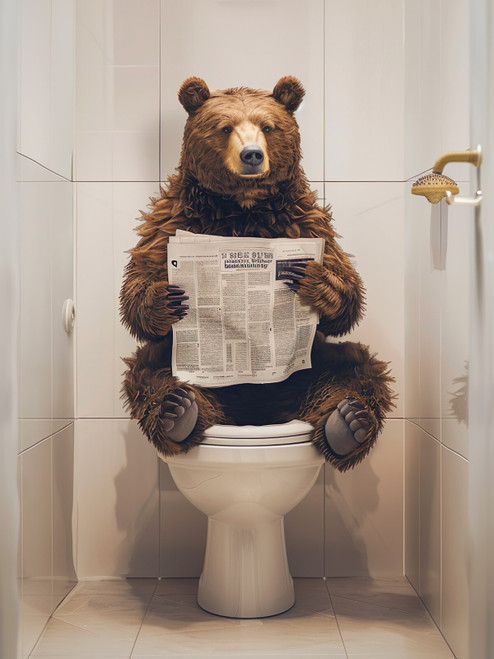Bear on Toilet-3--3by4 Poster Canvas Funny Annimals Pritnt A0 A1 A2 A3 A4 A5 A6