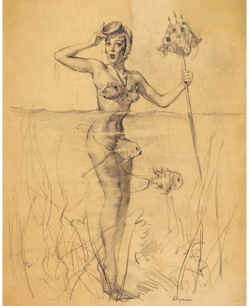 Gil Elvgren - Pinup Girl - A Surprising Catch Poster Canvas Movie Film Print A0