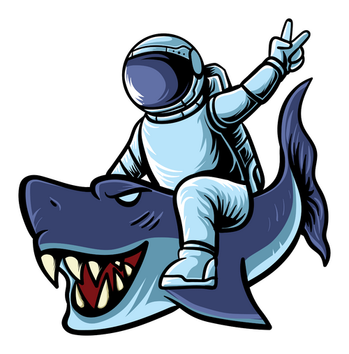199. Astronaut With Blue Shark Sticker Poster Canvas Movie Film Print A0 A1 A2 A