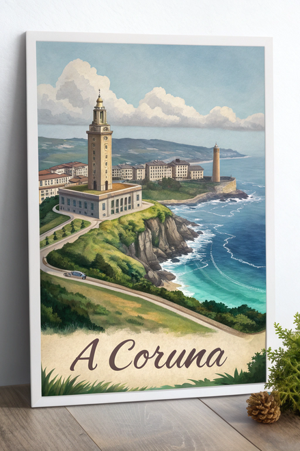 A Coruña Spain Travel Poster - Vibrant Maritime Cityscape Wall Art A Coruña Spain Travel Poster - Vibrant Maritime Cityscape Wall Art