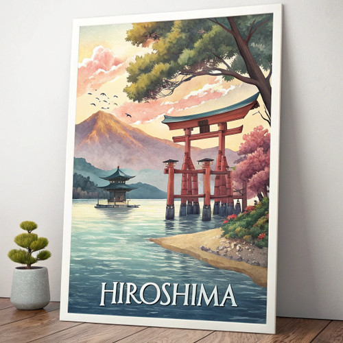 Hiroshima Historic Landmarks Travel Poster - Vibrant Watercolor Art Print Poster