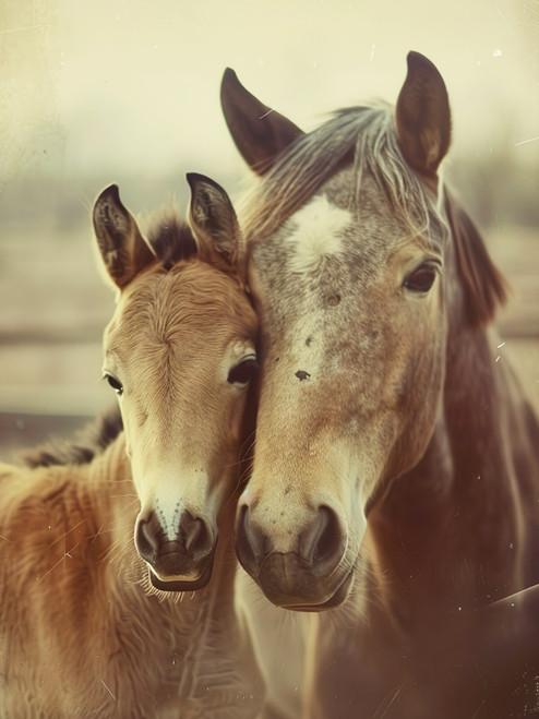 MamaBabyHorse-2-3by4 Poster Canvas Funny Annimals Pritnt A0 A1 A2 A3 A4 A5 A6