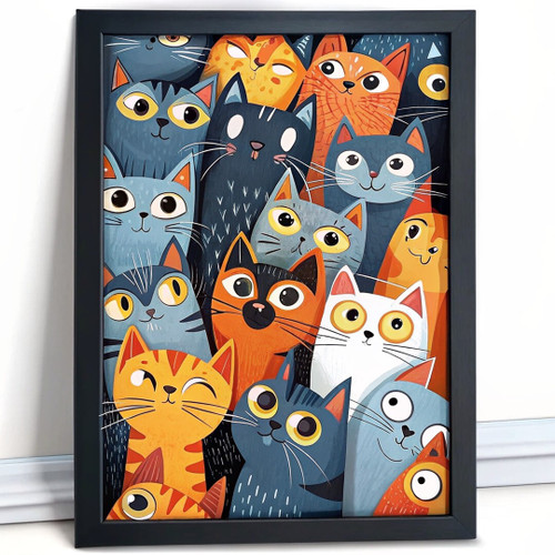 Vibrant Gathering of Cats Art Print for Home Decor, Cat Wall Art Print (3) Poste